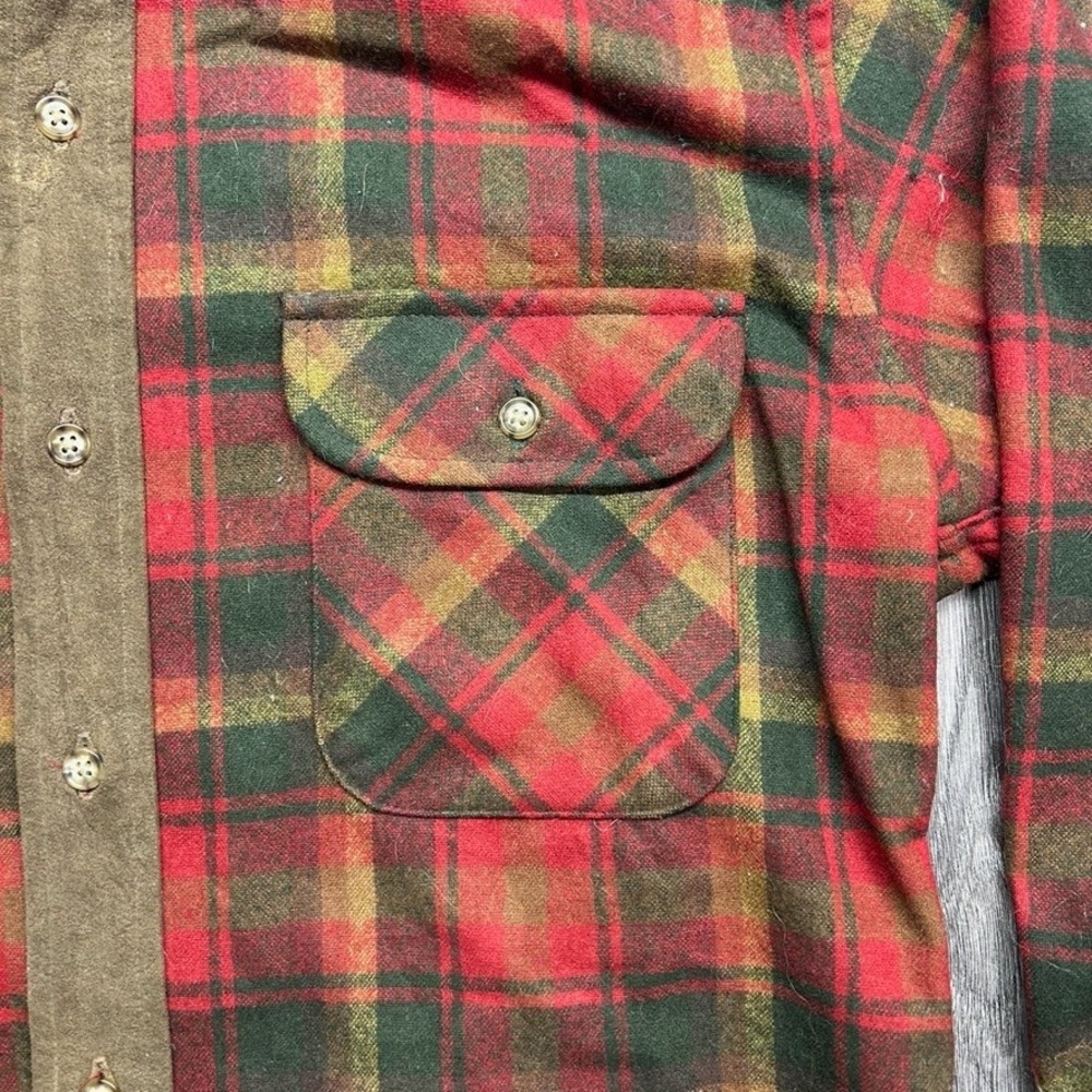 Pendleton Adventure Shirt Mens XXS Red Green Plaid Wool Elbow Patch Corduroy - Picture 2 of 8
